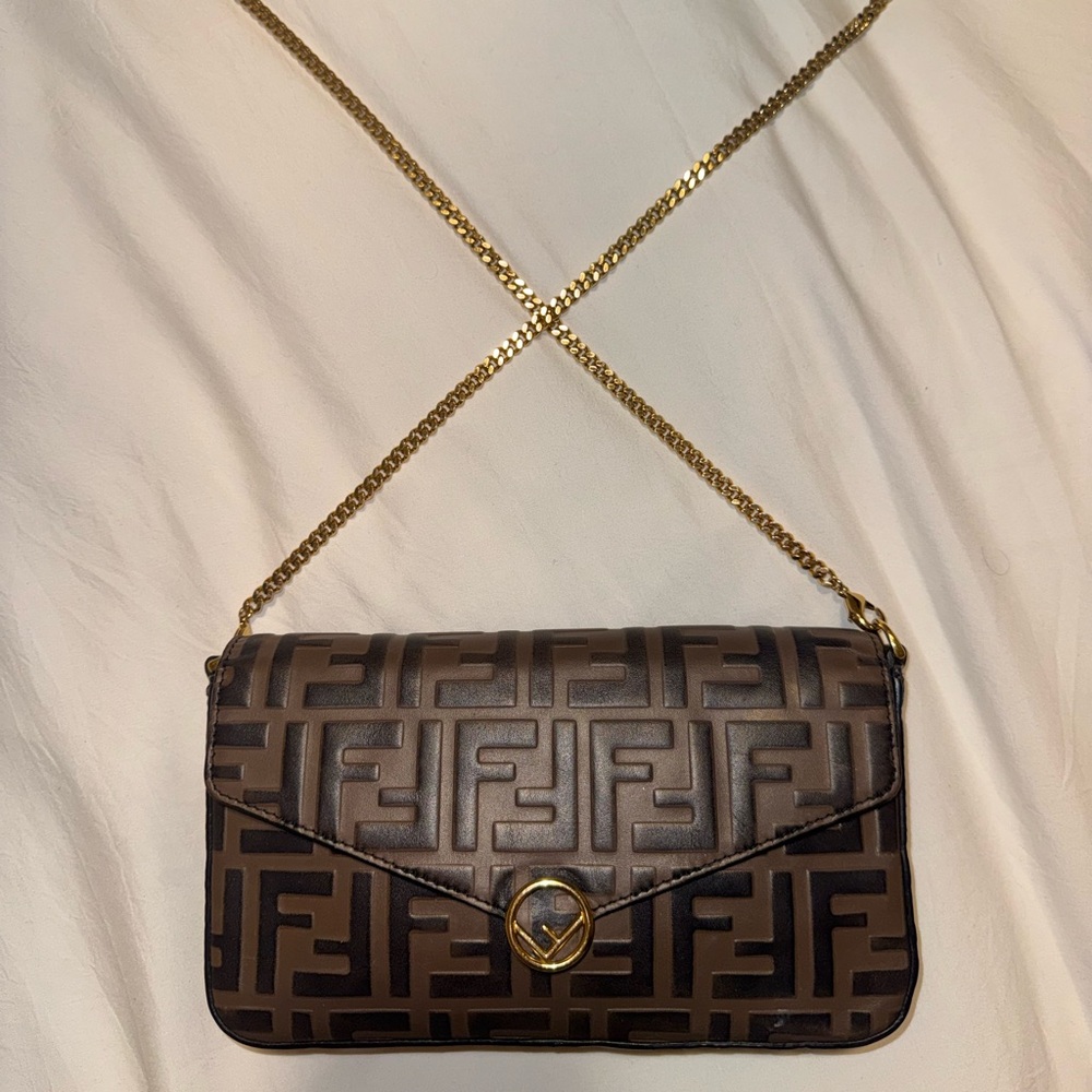 Fendi Black and Brown Wallet on Chain